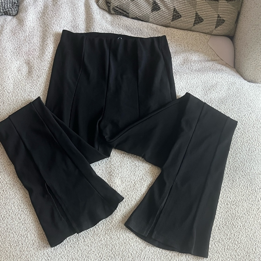 CLEW Women’s Black Ribbed Pull-On Straight Leg Pants Size Large